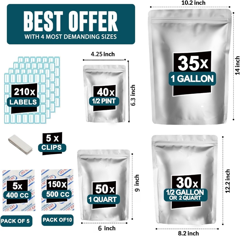 155 sacs en Mylar avec 155 abs - Food Storage For Long Term avis et prix
